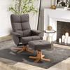 PU Leather Swivel Recliner Chair with Footstool, Wooden Base and Storage for Living Room, Brown