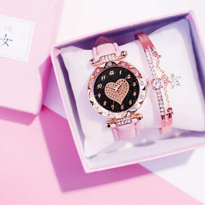 Casual Female Couple Student Electronic Watch Fashion Full Diamond Watch Love Luminous Women Peach Heart Watch