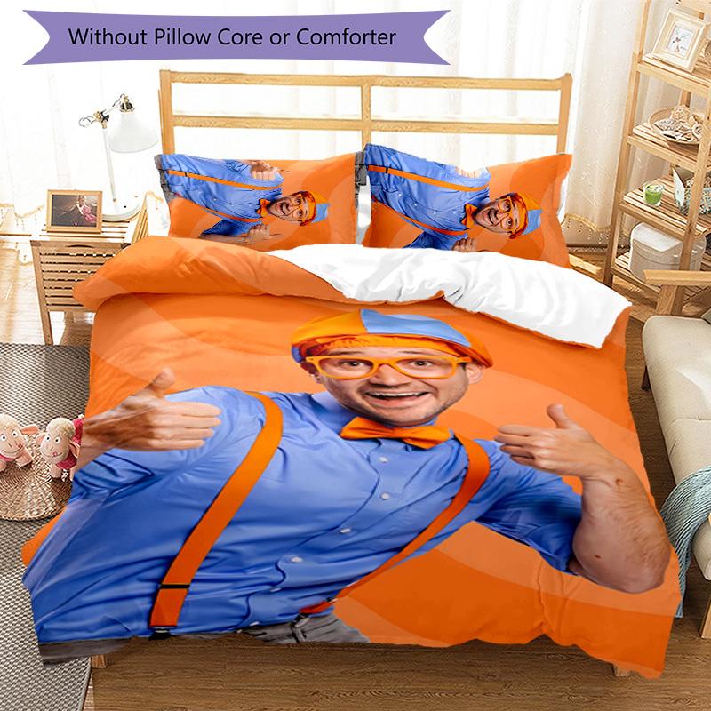 3pcs Blippi1 Pattern Bedding Set Duvet Cover Set Includes Duvet Cover &pillowcases, Perfect All Season Bedroom Decoration & Gift
