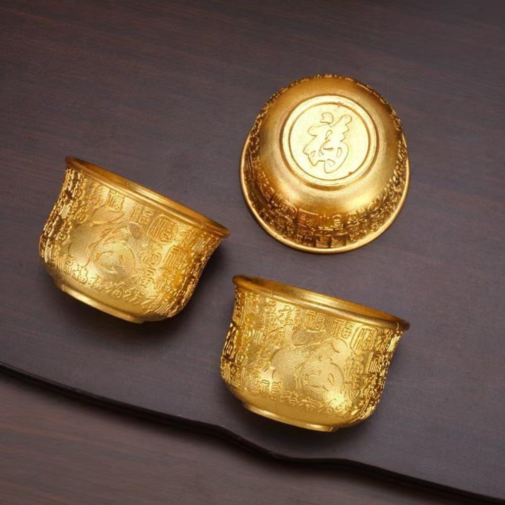 6pcs Auspicious Fu Embossed Tea Cup Zinc Zinc Alloy Offering Water Bowl Ritual Wine Cup  Temple