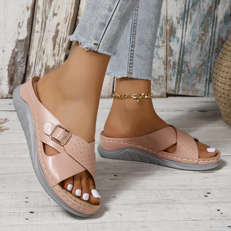 Letní platformové sandály s křížovými pásky Dámské 2024 Módní S přezkou Silná podrážka Pantofle Dámské Lehké Protiskluzové Ležérní Nazouvací boty