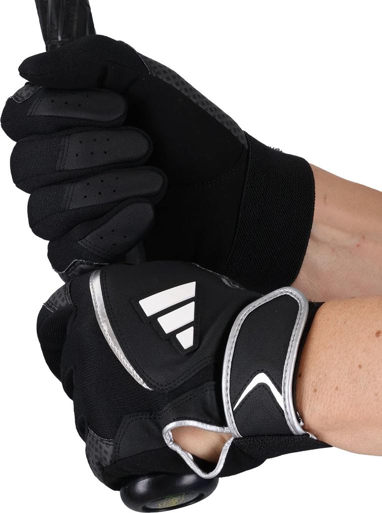 adidas Baseball Batting Size 23 Size LBG854 Gloves, Warm, Black/Silver (1913), L,