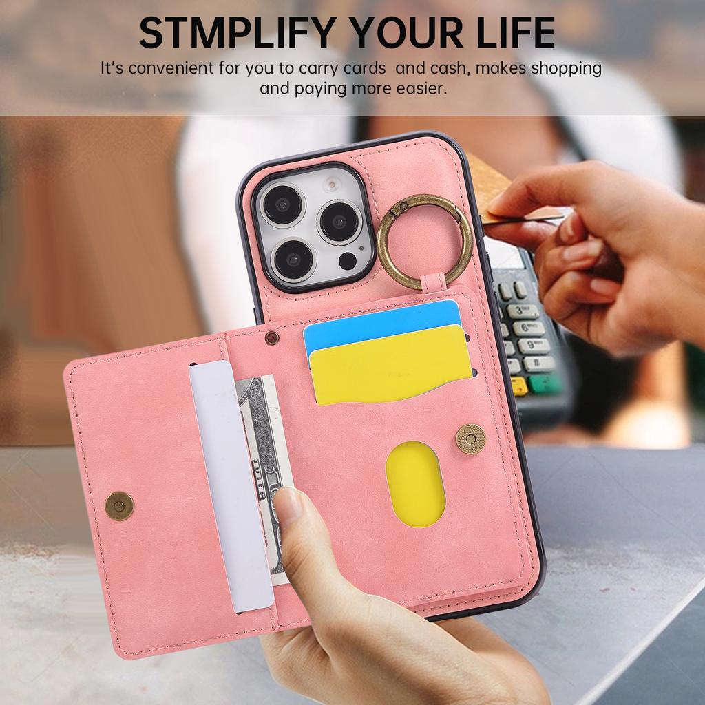 Ring Crossbody Wallet Card Holder Slot Phone Case for IPhone 16E 16 15 14 13 12 11 Pro Max X XS XR 7 8 Plus Car Magnetic Cover