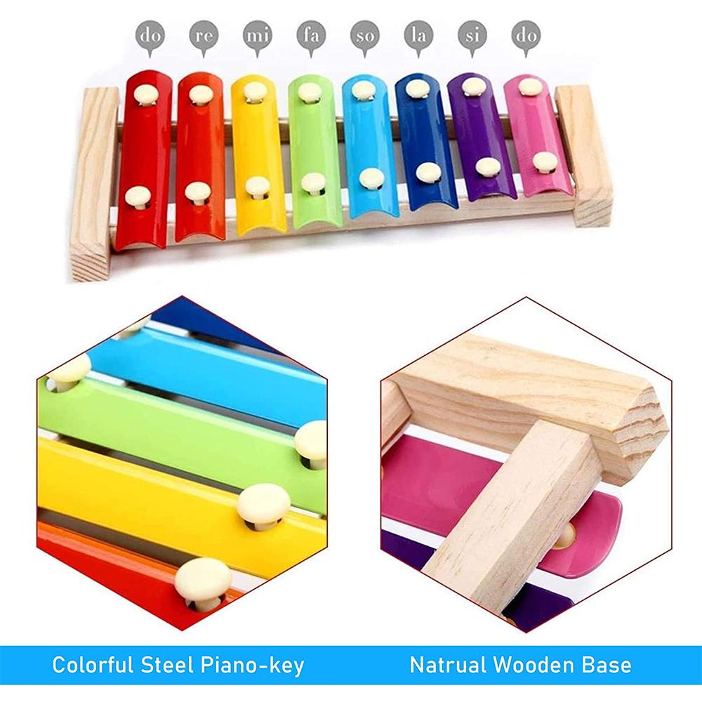 Bird Chicken Xylophone Toy Wooden Colorful Hanging Suspensible Bird Cage Accessories Musical Toy with 8 Keys Bird Training Play