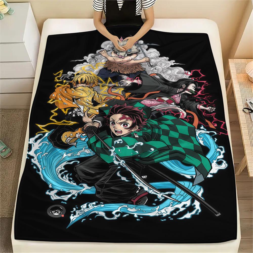 1PC Demon Slayer Kimetsu No Yaiba Patterned Flannel Blanket Suitable For All Seasons For Home Decor Warmth And Comfort Gifts Holiday Present
