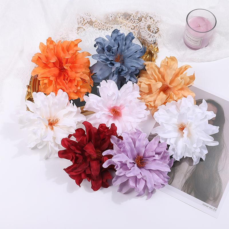 3/5/10Pcs Dahlia Artificial Silk Flowers Heads For Wedding Home Decoration DIY Wreath Gift Box Scrapbooking Craft Fake Flower