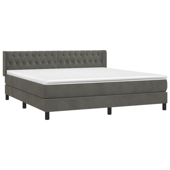 3131148 vidaXL Divan Bed and Mattress Dark Grey 160x200cm Velvet