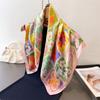 Luxury 70X70Cm Square Silk Scarf For Women Oil Painting Garden Floral Print Shawls Wrap Fashion Accessory Hair Tie Bandana Hijab