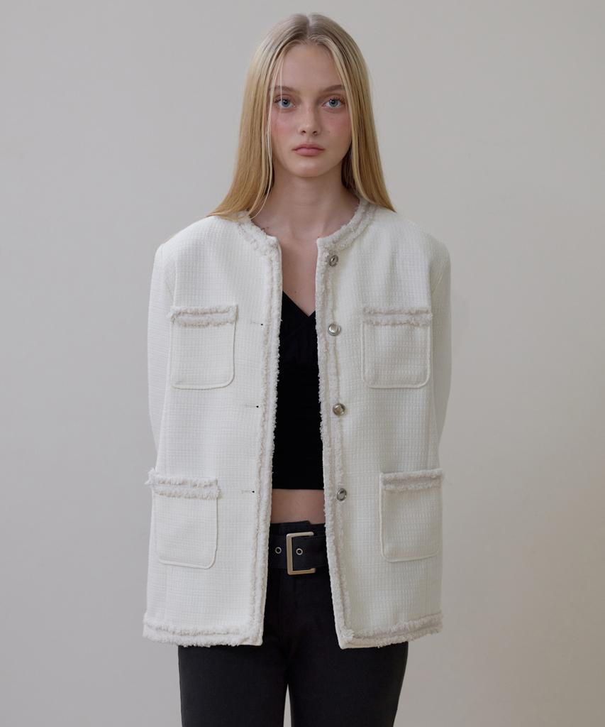 ROSEFRANTZ Fringe Pocket Tweed Jacket [Ivory]