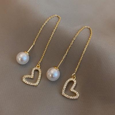 2024 New S Silver Needle Korean Pearl Diamond Long Tassel Stud Earrings For Women Flash Party Ladies Gifts