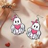 Cute Halloween Jewelry Pink Heart Ghost Earrings, with Bow Drop Non-oxidizing Earrings Lightweight Acrylic for Girls Women