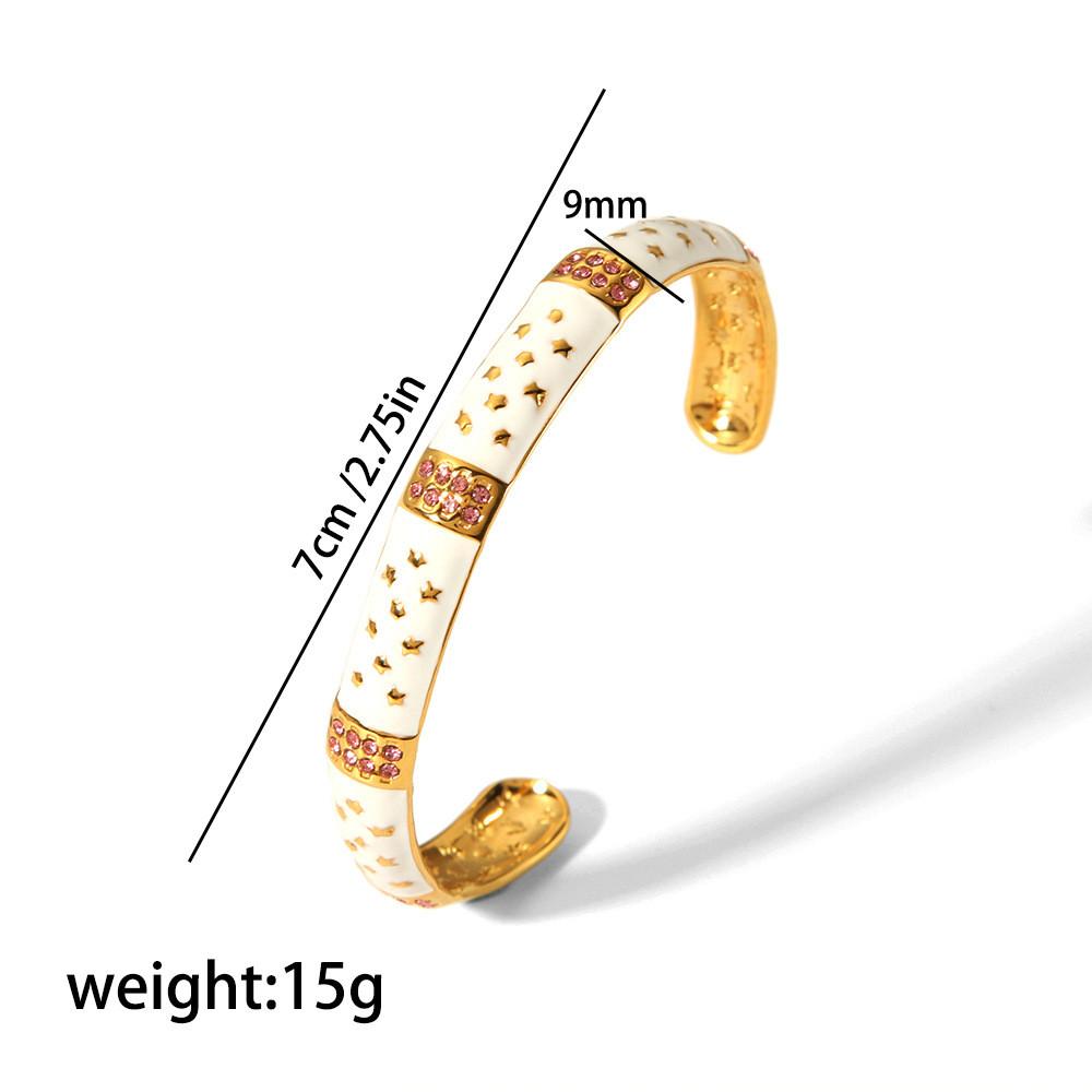 French Vintage Steel Open Cuff Bracelet With 18k Gold Plating And Diamond Accents For Fashion Jewelry Enthusiasts