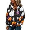 Women's Fashion Hooded Button Front Halloween Print Sweatshirt
