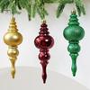 Vintage Style Gourd Ornaments 6 Pcs Finial Drop Christmas Ornament, Glitter Shatterproof Plastic Matte Texture Tree Decoration for Holiday Hanging