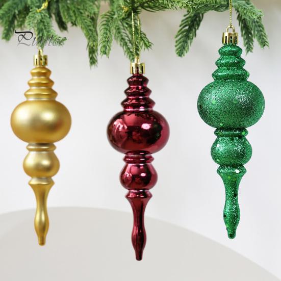 Vintage Style Gourd Ornaments 6 Pcs Finial Drop Christmas Ornament, Glitter Shatterproof Plastic Matte Texture Tree Decoration for Holiday Hanging