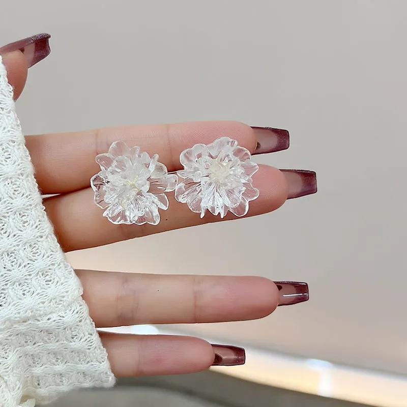 

Resin Transparent 3D Flower Big Stud Earring for Women Personality Creative Lovely Simple Wedding Zircon Girl Gift Brincos