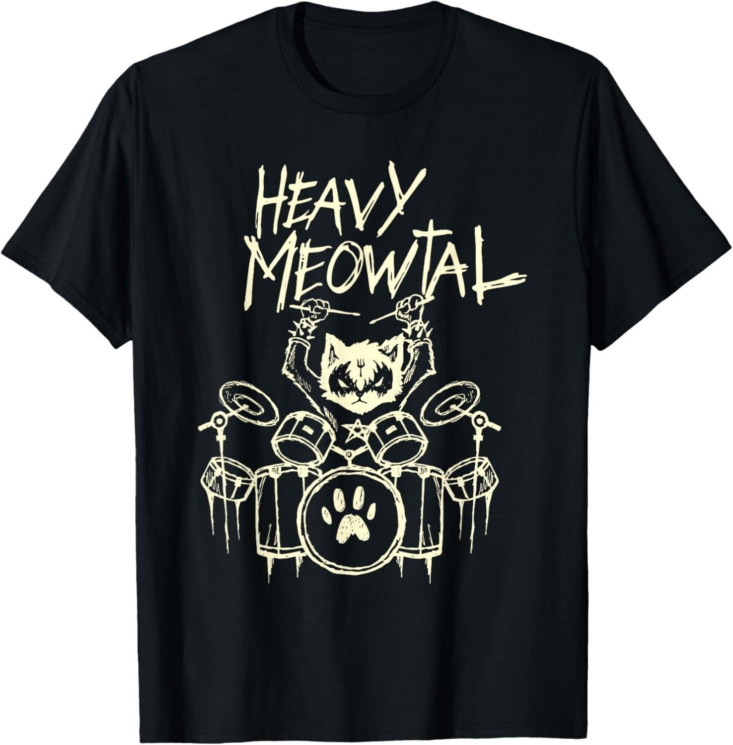 Black & Death Metal Goth Schlagzeuger Band Shirts Heavy Metal Cat Drum T-Shirt S