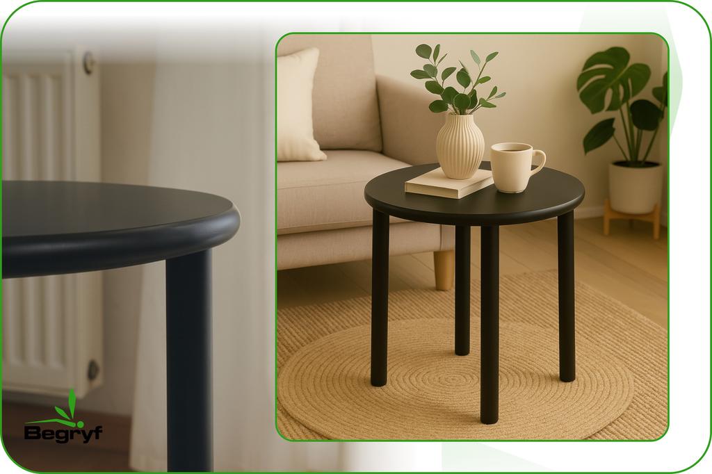 Stolik Czarny Okrągły Mdf Sosna 45X45X42 Do Salonu Sypialni Nowoczesny Design Vs38Bk Begryf