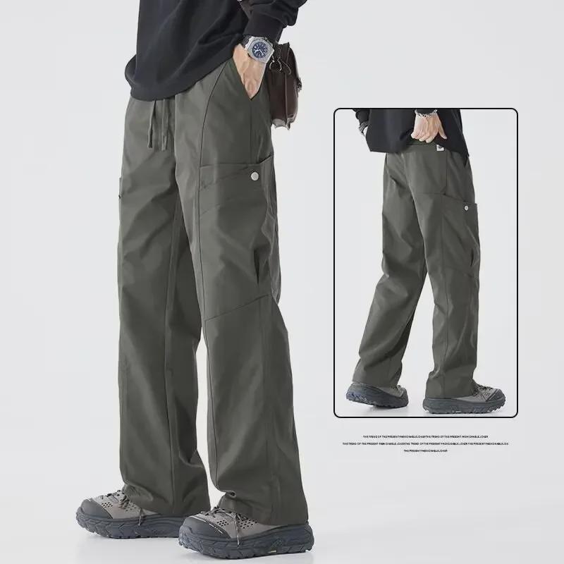 Men's Maillard Spring/Autumn Straight Casual Pants: Trendy Outdoor Functional Overalls