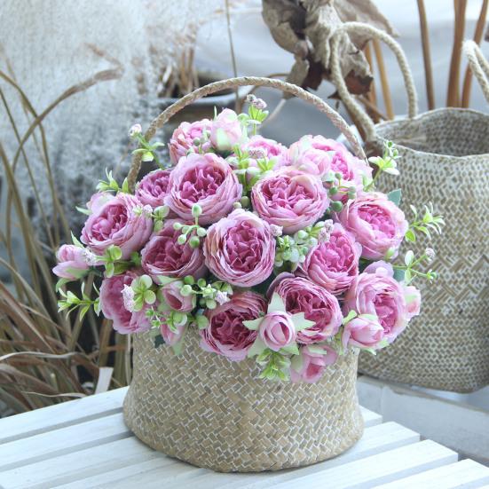 Artificial Peony Flower 5 Fork Realistic Fake Silk Flower Home Office Wedding Party Indoor Outdoor Faux Flower Bloom Plants Decoration