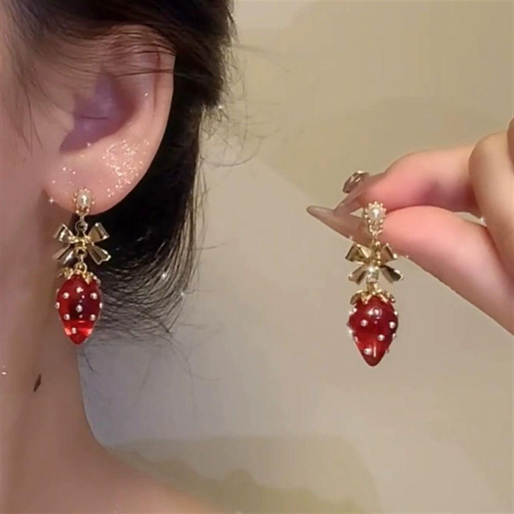 Strawberry Design Sterling Silver Stud Earrings for Women - Sweet & Stylish Holiday Jewelry