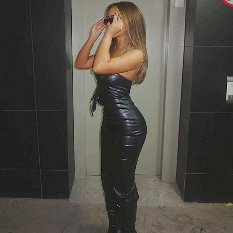 2023 Autumn European & American Style Women's Sleeveless Tube Top Slim Slit Midi Dress