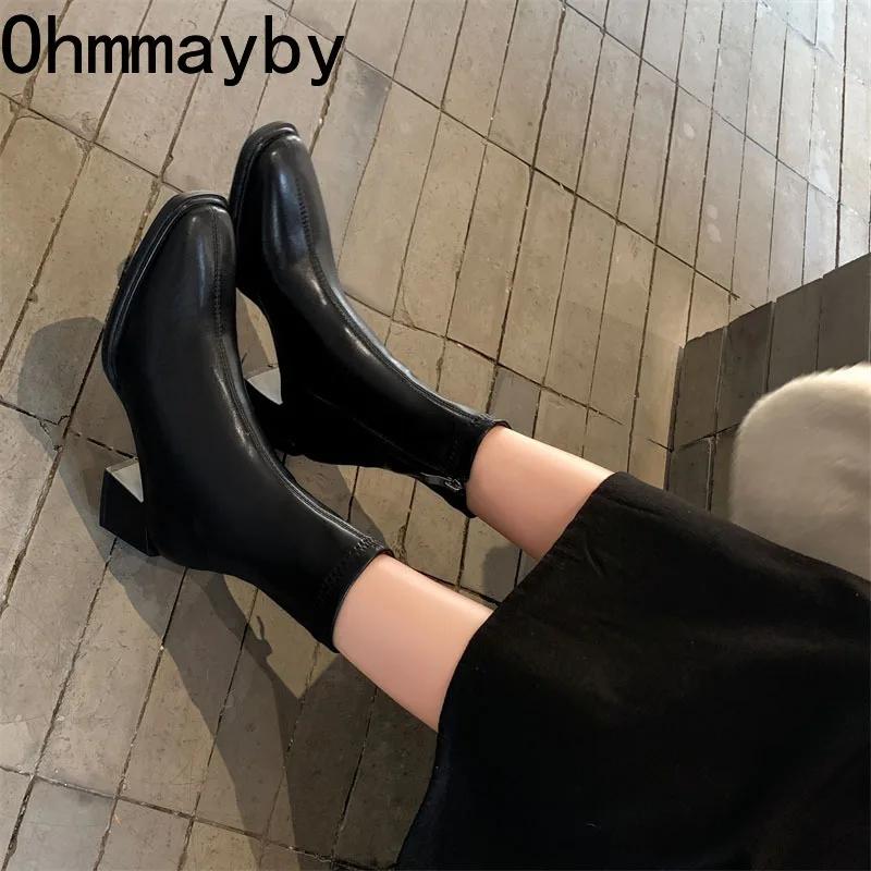 Fashion High Quality Soft PU Leather Women Ankle Boots Square Toe Square Heel Short Boots 2025 Autumn Winter Women Shoes Chelsea Boots