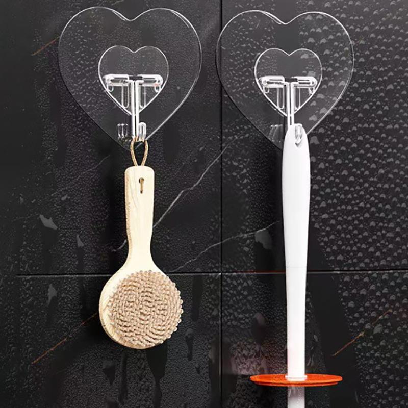5Pcs Heart Transparent Hooks Strong Self Adhesive Key Storage Hanger Multi-Function Towel Hanging Hook For Kitchen Bathroom Stor