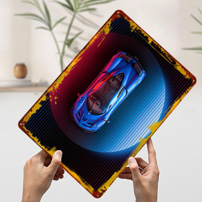

Blue Sports Car With Neon Lighting Metal Poster Customized Wall Art Retro Vintage Tinplate Signs for Man Cave Desk Decor Room 7.9x11.8In(20x30cm)