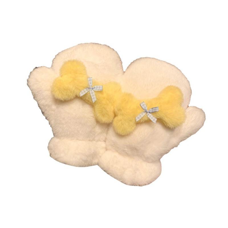 Winter Cute Plush Gloves Female Student Plush Thickened Versatile Finger Furry Neck Riding Windproof and Cold