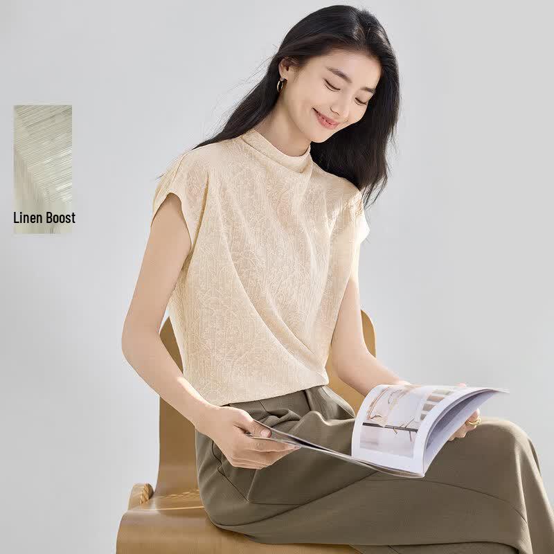 IHIMI Women s Floral Textured Knit Mock Neck T-Shirt 2XL