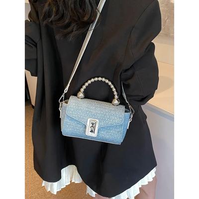 Summer Fashion Denim PU Leather Small Handbags  New Flap Design Women Crossbody Bag Blue Daily Shoulder Bags