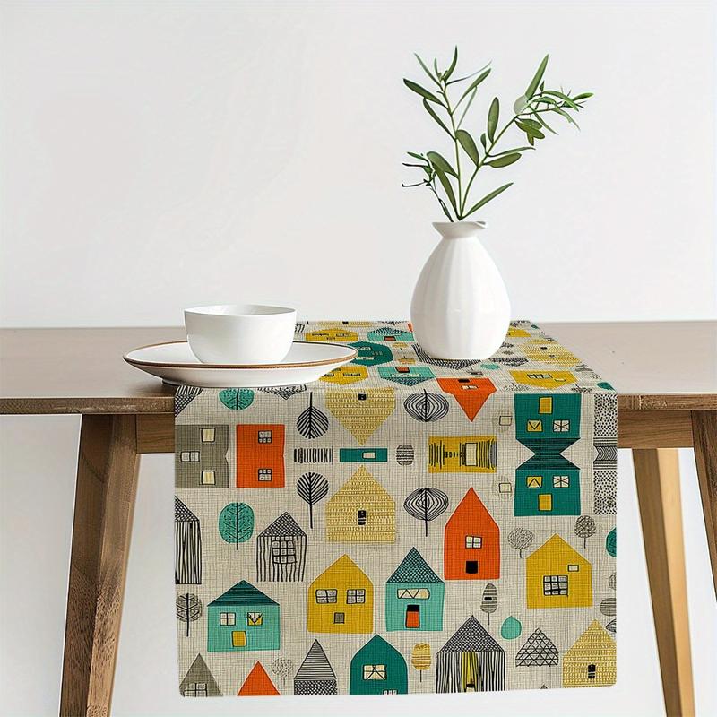 American Geometric Color - Block Table Runner, Home Dining Table Decor, Festival Party Tablecloth Women's clothing