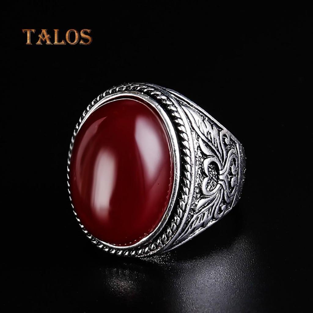 Men Vintage Artificial Gem Finger Ring Carving Band Jewelry Party Banquet Gift Accessories