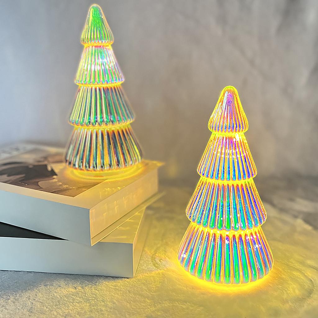 LED Light Up Glass Christmas Tree Ornament, Desktop Holiday Decoration For Home