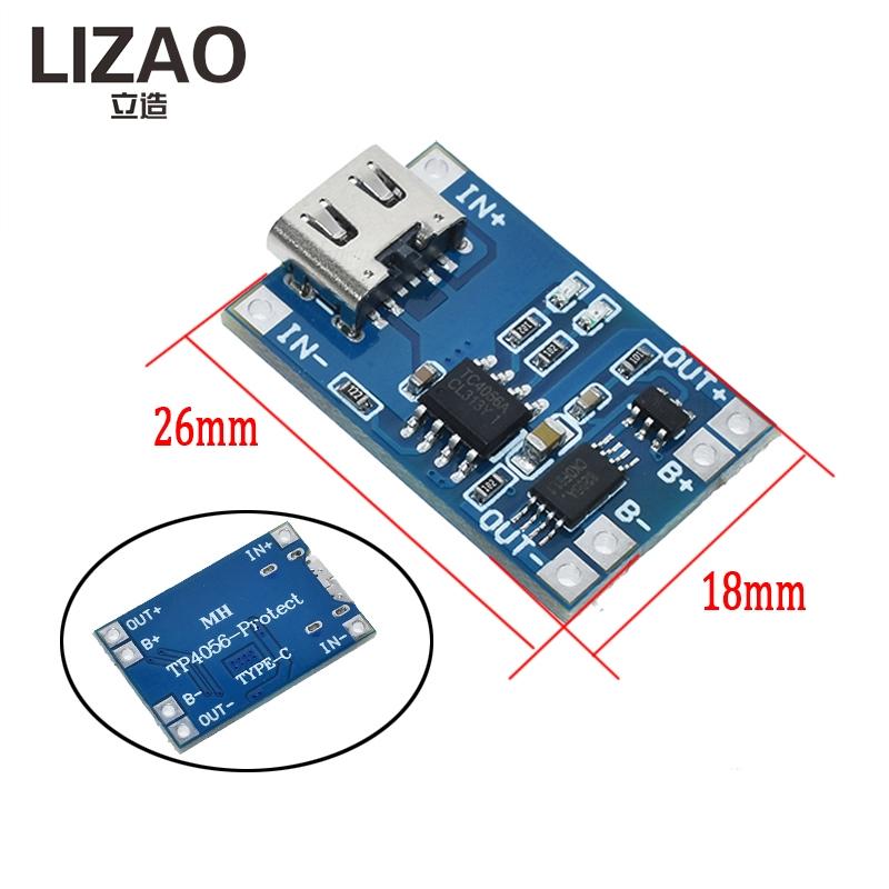 LIZAO 18611 Charger Board 1V Type-C Micro USB 1A Lithium Battery Charging Module With Protection for DIY Projects