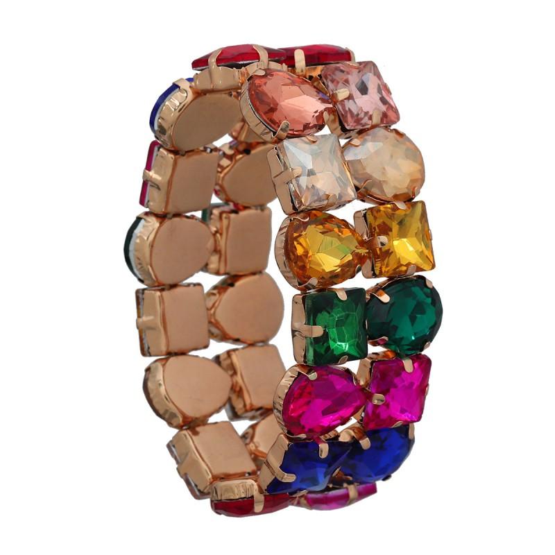 Womens Stretchable Double-Layer Crystal Rhinestone Bracelet Geometric Design Hip Hop Style Alloy Jewelry