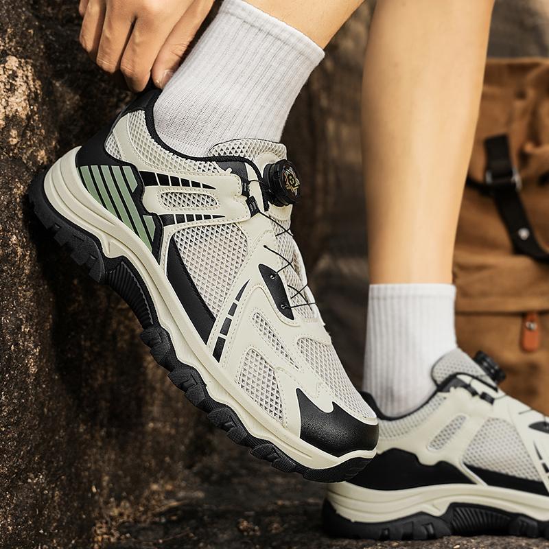 Mens Sneakers with Rotating Buckle Comfy Non Slip Lace Up Shoes for Mens Practical Retro Casual Versatile Durable Footwear Mesh