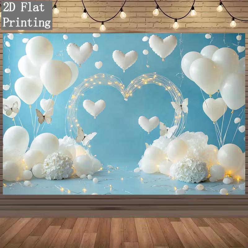 

2D Light Blue White Heart Balloon Backdrop Photography Background 47.2x31.5inch/120*80cm