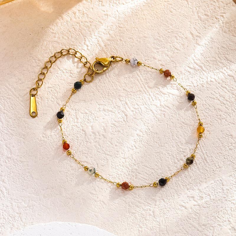 Elegant 18k Gold Titanium Necklace & Bracelet Set with Natural Stone Design for Women