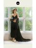 Black & White Satin Lace Patchwork Robe with V-Neck Bell Sleeves In French Court Style