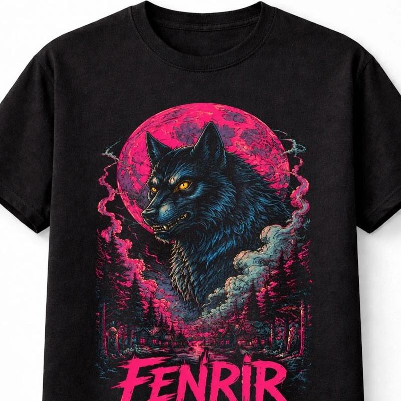 Fenrir Wolf Viking Ragnarok Moon Nordic Mythology Unisex TShirt S