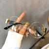 Vintage Round Plain Metal Frame Glasses for Men and Women, with Hollow-Out Temples for Trendy Decorative Fashion