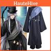 Stylish Black Butler Sebastian Cosplay Costume Full Set Funeral Suit With Hat Accessory