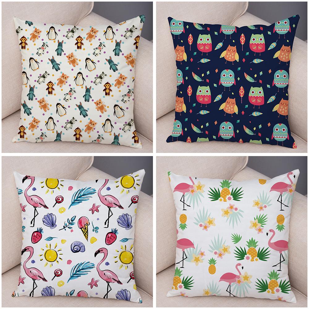Cute Animal Pattern Cushion Cover Cartoon Friends Monkey Penguin Zebra Donkey Design Soft Square Pillow Home Decor Gift 45x45cm