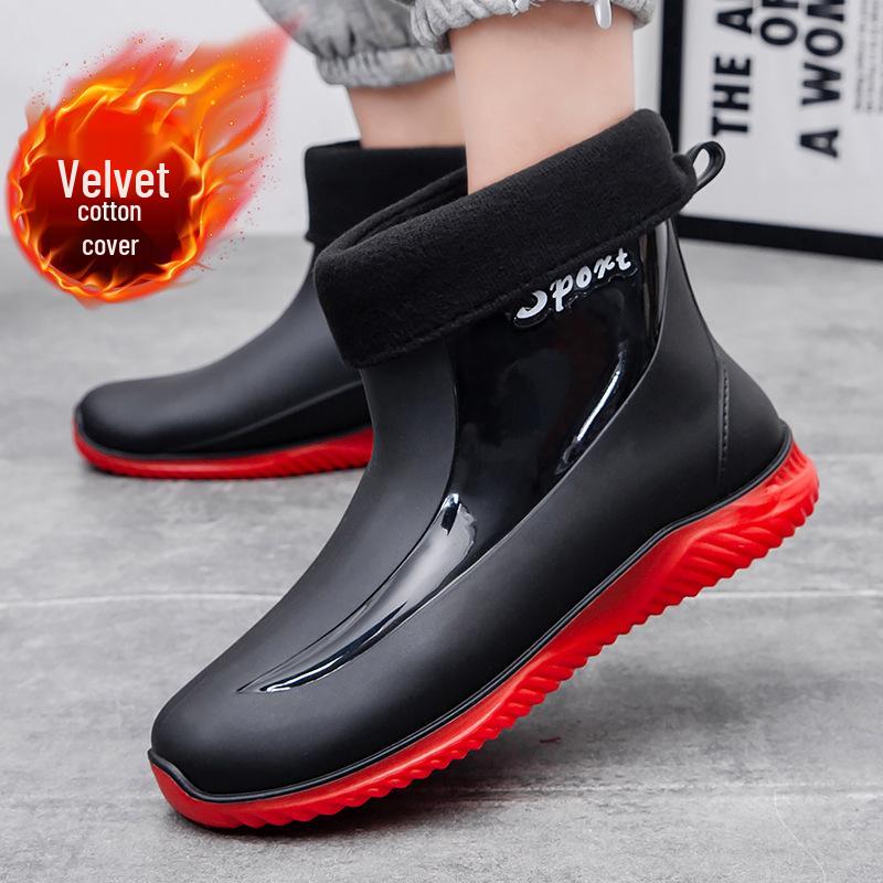 Men's Waterproof Rubber Rain Boots, Short Tube, Thick Sole, Ideal for Work and Fishing
