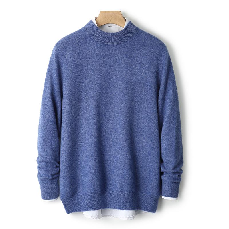 2025 Men's Pure Wool Half-High Neck Pullover Sweater - Warm Fashionable Knitwear for Young Adults