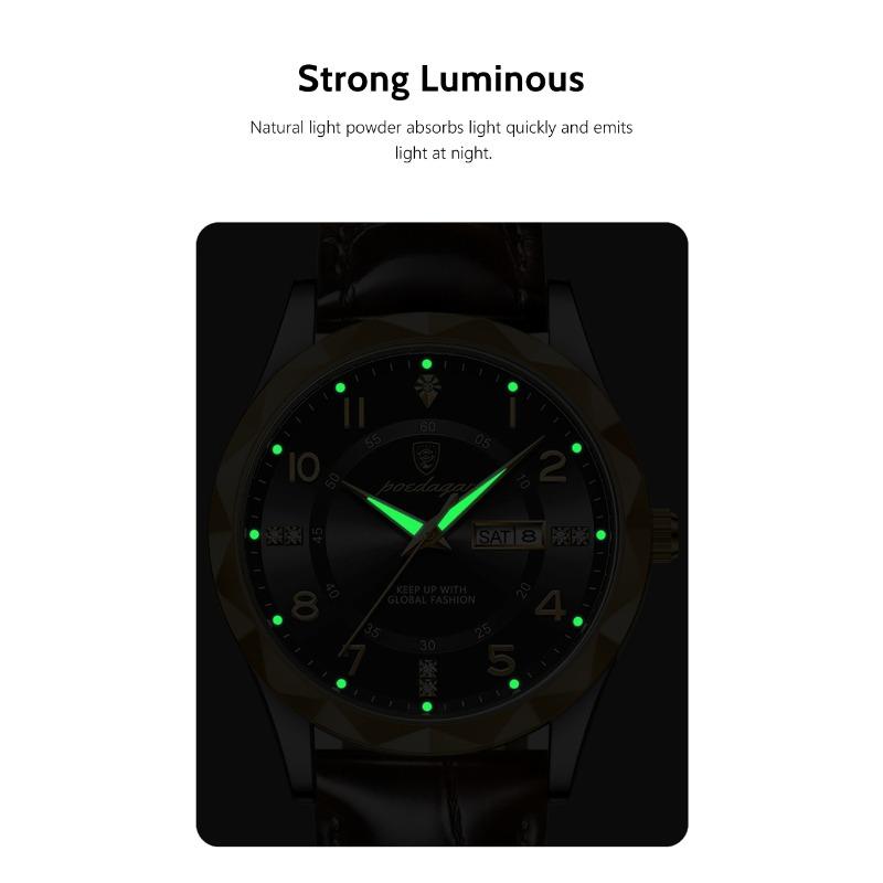 POEDAGAR Orologi di Lusso di Alta Qualità per Uomo Sportivi Quarzo Pelle Impermeabile Luminosi Data Giorno Orologio Maschile Reloj