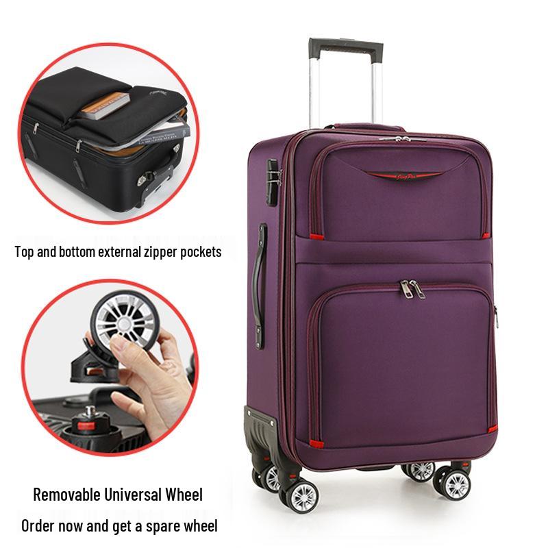 Trendiger großer Trolley-Koffer aus Oxford-Gewebe mit Zahlenschloss - Unisex Canvas und Leder, Koreanischer Stil