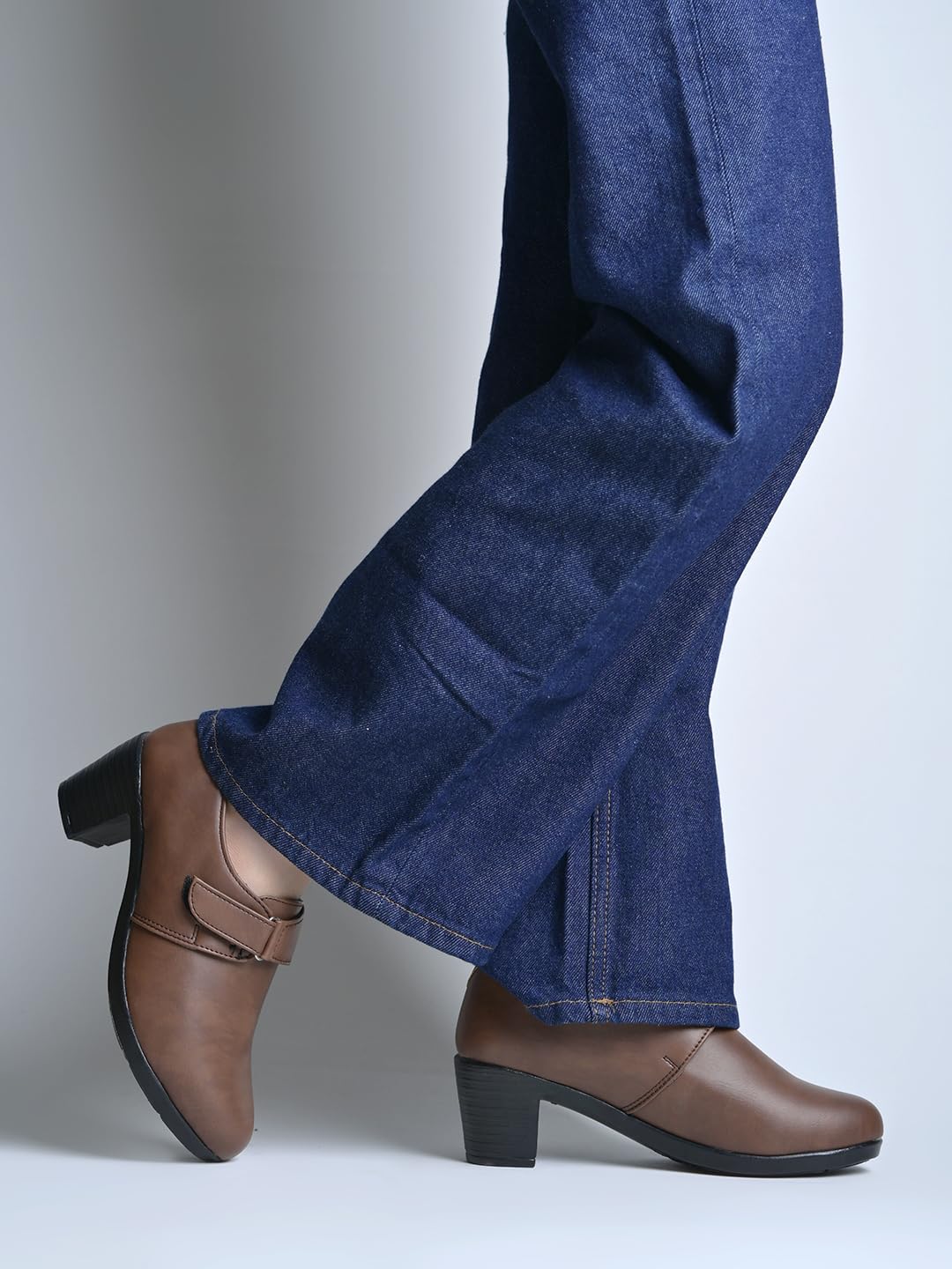 Shoetopia Womens Formal Block Heel Shoes Stylish Office Wear Slip-On Pumps with Strap Comfortable Footwear Heels 7 коричневый 1770₽